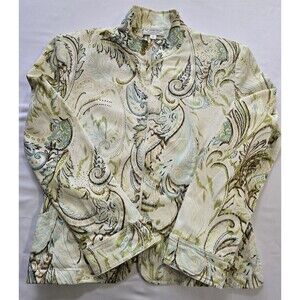 St John Sport by Marie Gray Jacket Zip Up Cream w/Paisley Print Vintage Size L